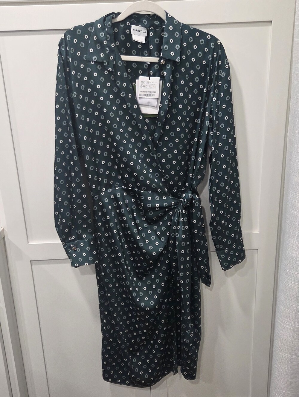 Marella Spazio Geometric Print Wrap Midi Dress Surplice Neckline Self Tie Size14